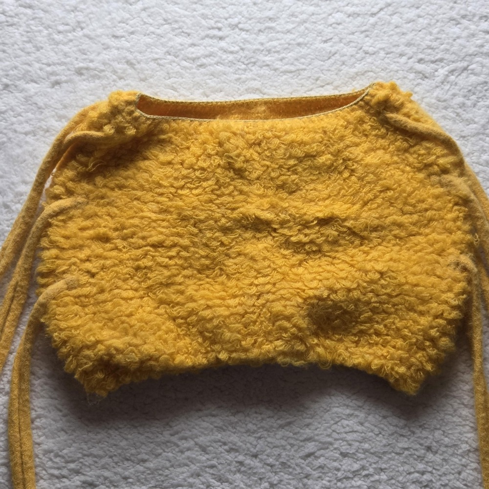SUMWON Tank Top Womens Large Yellow Scoop Neck Strappy Cropped Fuzzy Knit